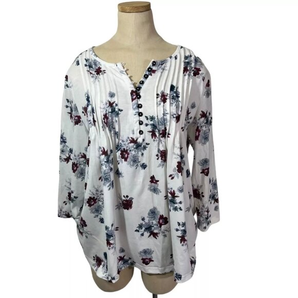 Emery rose women's blouse XL white red floral - Picture 1 of 6